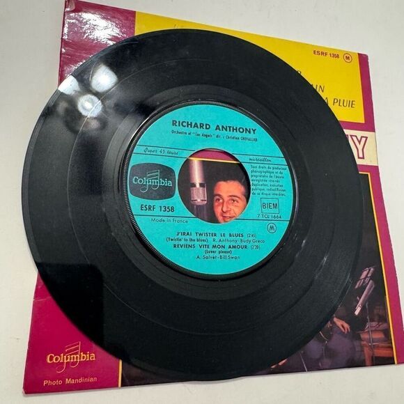 Richard Anthony Vinyl 45 RPM EP J'irai Twister Le Blues - Columbia 1358 M Rèduit - Picture 4 of 9